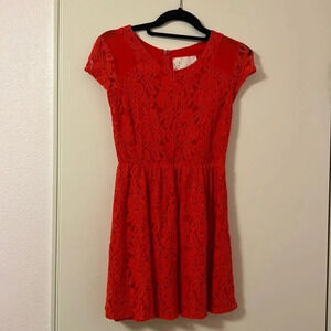 Orange-red Lace Mini Dress - Urban Outfitters